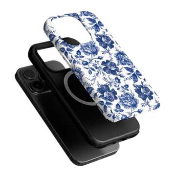 Casely iPhone 14 Pro Max Case | Rose to Fame Coquette | Blue & White Rose Floral Compatible with MagSafe | Essential Dual Layer Slim Protection