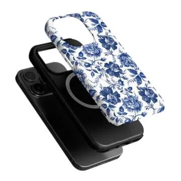 Casely iPhone 14 Pro Max Case | Rose to Fame Coquette | Blue & White Rose Floral Compatible with MagSafe | Essential Dual Layer Slim Protection