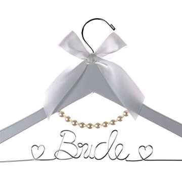 Vnque Wedding Dress Hanger Bride Hanger Wire Hanger Bridal Gift (White Silver Wire)