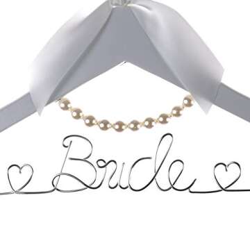 Vnque Wedding Dress Hanger Bride Hanger Wire Hanger Bridal Gift (White Silver Wire)