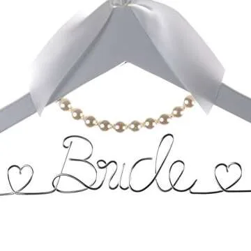 Vnque Wedding Dress Hanger Bride Hanger Wire Hanger Bridal Gift (White Silver Wire)