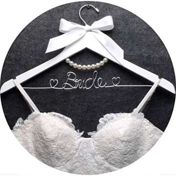 Vnque Wedding Dress Hanger Bride Hanger Wire Hanger Bridal Gift (White Silver Wire)