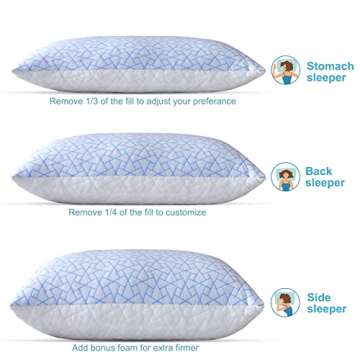 Cooling Pillow for hot Sleepers - Queen Pillow for Side and Back Sleeper - Adjustable Bed Pillows - Shredded Memory Foam Cooling Gel Pillow with Extra Fill