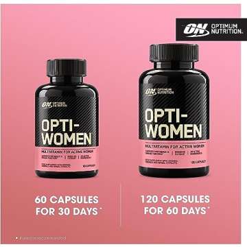 Optimum Nutrition Opti-Women, Vitamin C, Zinc and Vitamin D for Immune Support Womens Daily Multivitamin Supplement with Iron, Capsules, 120 Count