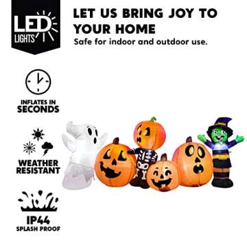 Joiedomi Halloween Inflatable 8 ft Long Three Halloween Characters and Pumpkin Patch Blow Up Inflatables with Build-in LEDs for Party Indoor, Outdoor Yard Lawn Garden Decorations