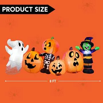 Joiedomi Halloween Inflatable 8 ft Long Three Halloween Characters and Pumpkin Patch Blow Up Inflatables with Build-in LEDs for Party Indoor, Outdoor Yard Lawn Garden Decorations
