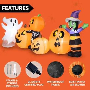 Joiedomi Halloween Inflatable 8 ft Long Three Halloween Characters and Pumpkin Patch Blow Up Inflatables with Build-in LEDs for Party Indoor, Outdoor Yard Lawn Garden Decorations