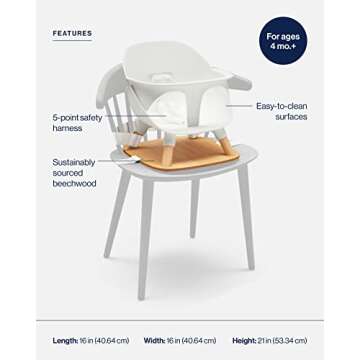 Lalo The Booster Seat for Babies & Toddlers, Children's Booster Seat, Easy to Clean Five-Point Safety Harness & Durable Non-Toxic Plastic Seat & Belly Bar - Coconut