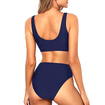Shop Tempt Me Navy Blue High Waisted Bikini Set