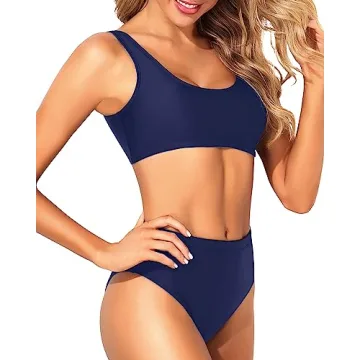 Shop Tempt Me Navy Blue High Waisted Bikini Set