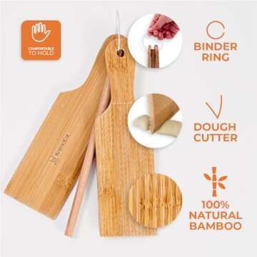 KneadEat Gnocchi Board Set. Natural Bamboo Wooden Set for Handmaking Italian Gnocchi Pasta. Perfect Ridges that Form the Grooves. Garganelli, Cavarola, Cavatelli, Tortellini. Easy to Use and Clean.