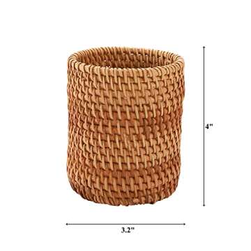 Okllen 2 Pack Rattan Pencil Holder, Handmade Wicker Pen Cup Makeup Brushes Holder, Woven Vine Desk O...