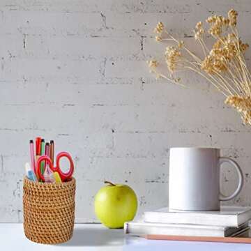 Okllen Rattan Pencil Holder - Stylish & Functional Organizer