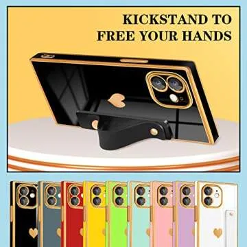 Petitian for iPhone 12 Case Stand/String, Luxury Cute Women Girls Heart Electroplated Designer Phone Cases for 12, Black