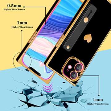 Petitian for iPhone 12 Case Stand/String, Luxury Cute Women Girls Heart Electroplated Designer Phone Cases for 12, Black