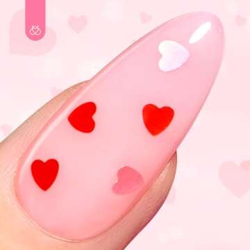 Beetles Gel Polish 15ML Clear Pink Color Gel Top Coat With Pink & Red Heart Shape Valentines Day Gift for Mom, Glass Polish Soak Off UV No Wipe Beetles Romantic Heart Glitter Top Coat for Sparkle Nail