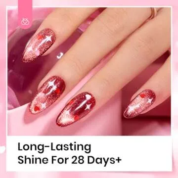 Beetles Gel Polish 15ML Clear Pink Color Gel Top Coat With Pink & Red Heart Shape Valentines Day Gift for Mom, Glass Polish Soak Off UV No Wipe Beetles Romantic Heart Glitter Top Coat for Sparkle Nail