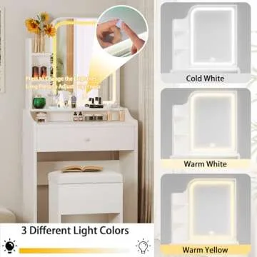 LIKIMIO Small Makeup Vanity Desk with Mirror and Lights