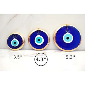 Erbulus 4.3" Glass Blue Evil Eye Wall Hanging Gold Ornament - Turkish Nazar Bead - Home Protection C...