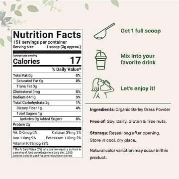 Organic Barley Grass Powder, 16 Ounces | US Grown | Rich in Vitamins, Minerals, Fibers, & Antioxidan...