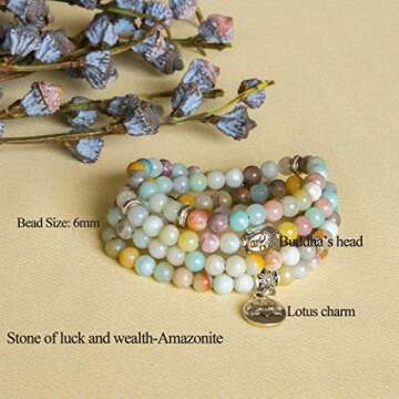 Bivei 108 Mala Beads Necklace - Amazonite Gemstone Yoga Meditation