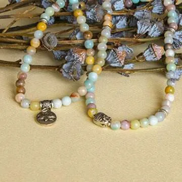 Bivei Mala Necklace Amazonite for Meditation and Gifts