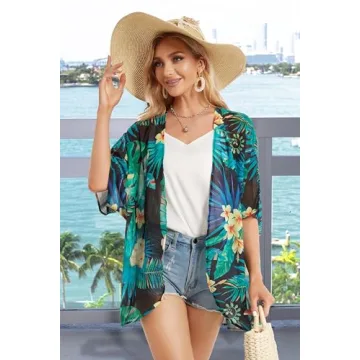 Flowy Women's Kimono Beachwear with Palm Leaves
