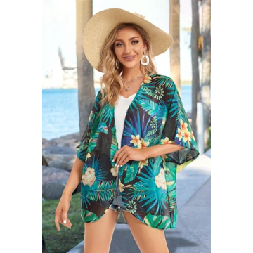 Flowy Women's Kimono Beachwear with Palm Leaves