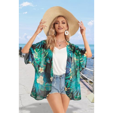 Flowy Women's Kimono Beachwear with Palm Leaves