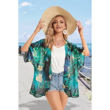 Flowy Women's Kimono Beachwear with Palm Leaves