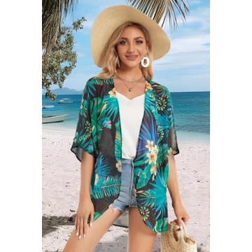 Flowy Women's Kimono Beachwear with Palm Leaves