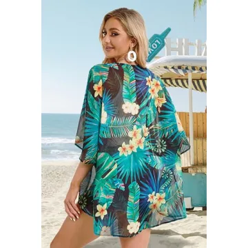 Flowy Women's Kimono Beachwear with Palm Leaves