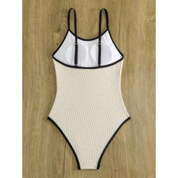 Floerns Women's One Piece Swimsuit Contrast Binding Tummy Control Monokini Swimwear Beige Medium