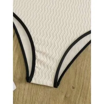 Floerns Women's One Piece Swimsuit Contrast Binding Tummy Control Monokini Swimwear Beige Medium