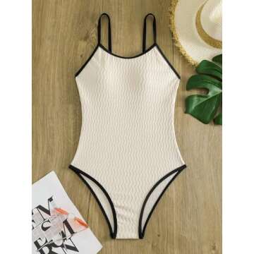 Floerns Women's One Piece Swimsuit Contrast Binding Tummy Control Monokini Swimwear Beige Medium