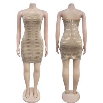 Figdaw Rhinestone Embellished Dress for Parties and Events