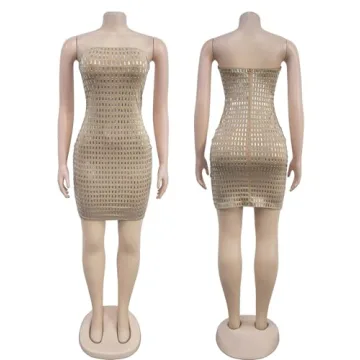 Figdaw Rhinestone Embellished Dress for Parties and Events