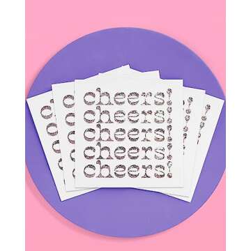 xo, Fetti Iridescent Cheers Napkins - 3-ply, 50 pcs | Bachelorette Party Decorations, Disco Birthday Party Decor, Baby Shower Supplies, Bridal Tableware