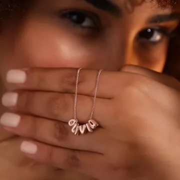 Custom 18K Gold Plated Bubble Letter Necklace Personalized A-Z