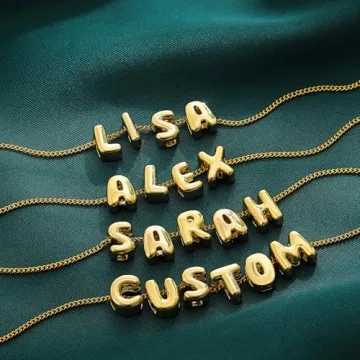 Custom 18K Gold Plated Bubble Letter Necklace Personalized A-Z