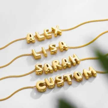 Custom 18K Gold Plated Bubble Letter Necklace Personalized A-Z