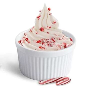 Cinf White 14 oz Set of 4 Souffle Dishes Ramekins Oven Microwave Safe Bowls Creme Brulee Set Sauce Cups for Baking Cooking Dessert Porcelain Pudding Cups