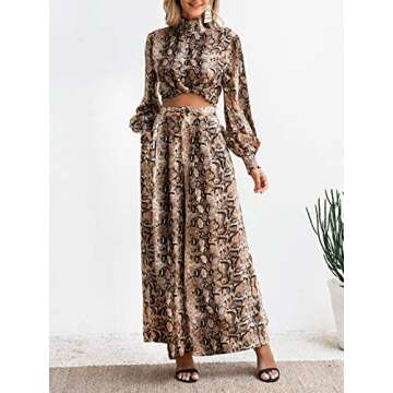 Miessial Women's 2 Pieces Sexy Leopard Jumpsuit Club Party Weeding Wear Tie Waist Long Sleeves Jumpsuit