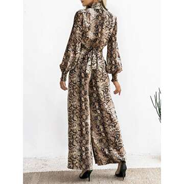 Miessial Women's 2 Pieces Sexy Leopard Jumpsuit Club Party Weeding Wear Tie Waist Long Sleeves Jumpsuit