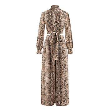 Miessial Women's 2 Pieces Sexy Leopard Jumpsuit Club Party Weeding Wear Tie Waist Long Sleeves Jumpsuit