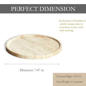 PHINILUX Travertine Marble Vanity Tray, Round Ottoman Tray Minimalist Modern Decorative for Bathroom...