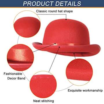 GEMVIE Classic Black Felt Derby Hat Lightweight Novelty