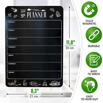 Weekly Dinner Menu Board for Kitchen A4-8.5x12 Black Magnetic Weekly Meal Planner for Fridge Dry Era...