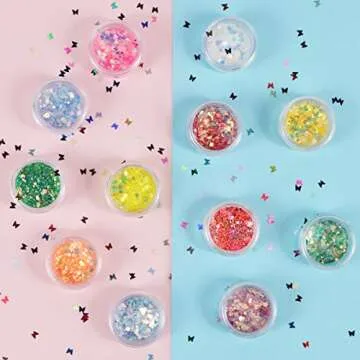 12 Colors Chunky Glitter Nail Sequins, KISSBUTY Body Glitter Mixed Color Glitter Sequins Nail Art Gilter Iridescent Flakes Colorful Paillette Festival Glitter for Body Face Hair Make Up Nail Art