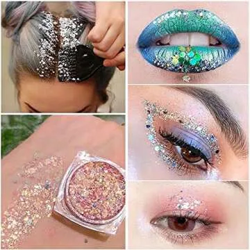 12 Colors Chunky Glitter Nail Sequins, KISSBUTY Body Glitter Mixed Color Glitter Sequins Nail Art Gilter Iridescent Flakes Colorful Paillette Festival Glitter for Body Face Hair Make Up Nail Art